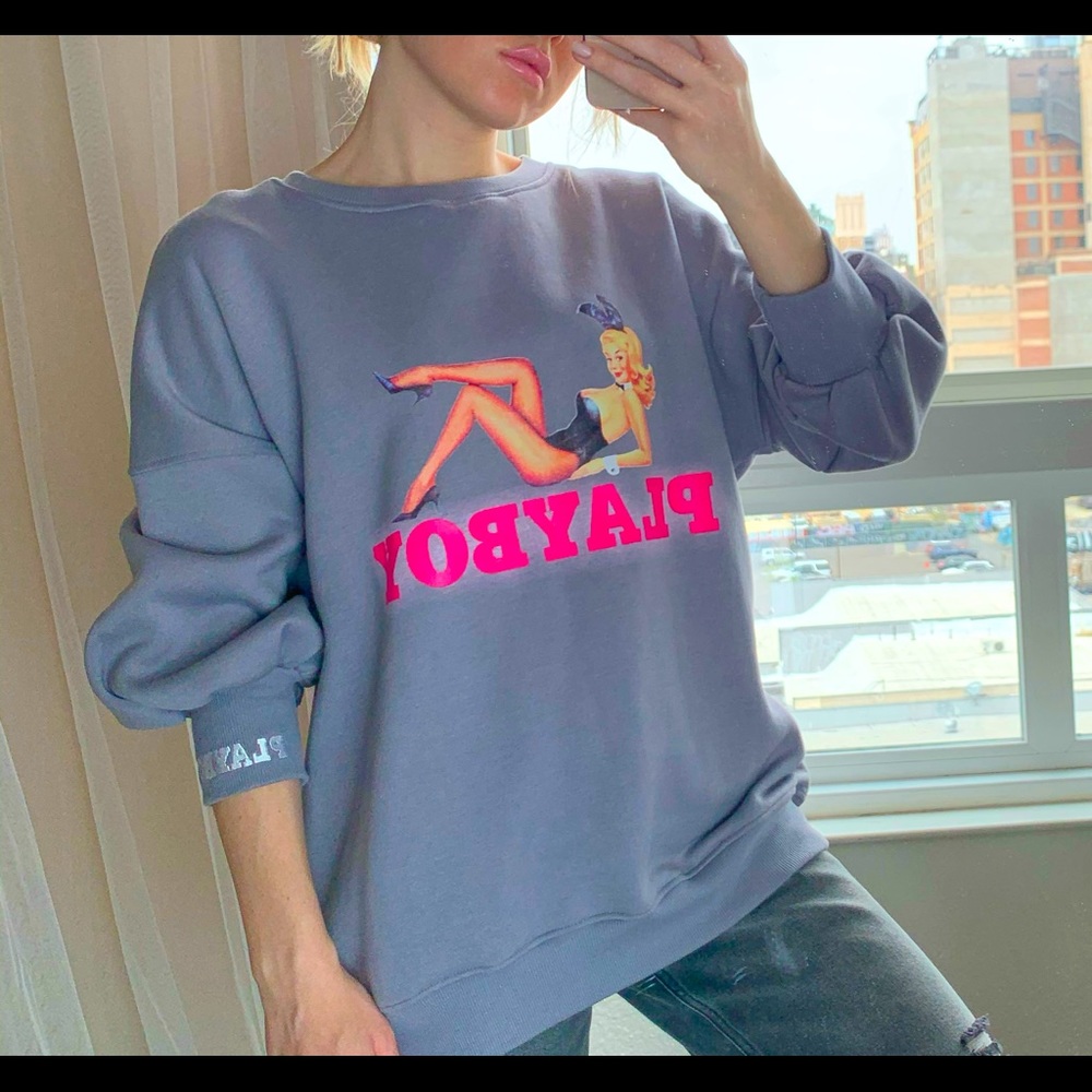 Playboy Bunny Oversized Gray Crewneck Sweater